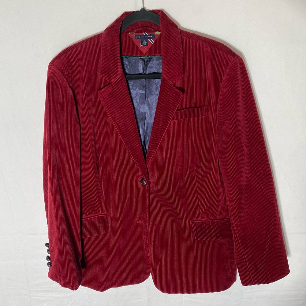 Vintage Y2K Tommy Hilfiger Red Corduroy Blazer 16